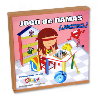 Imagem da caixa do Jogo de damas adaptado para deficientes visuais da Mundo Carlu